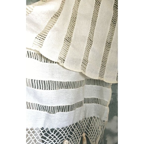 Bohemian Semi-Sheer Lacy Long Scarf Shawl Wrap Fringe Ivory Off-White - Picture 11 of 14
